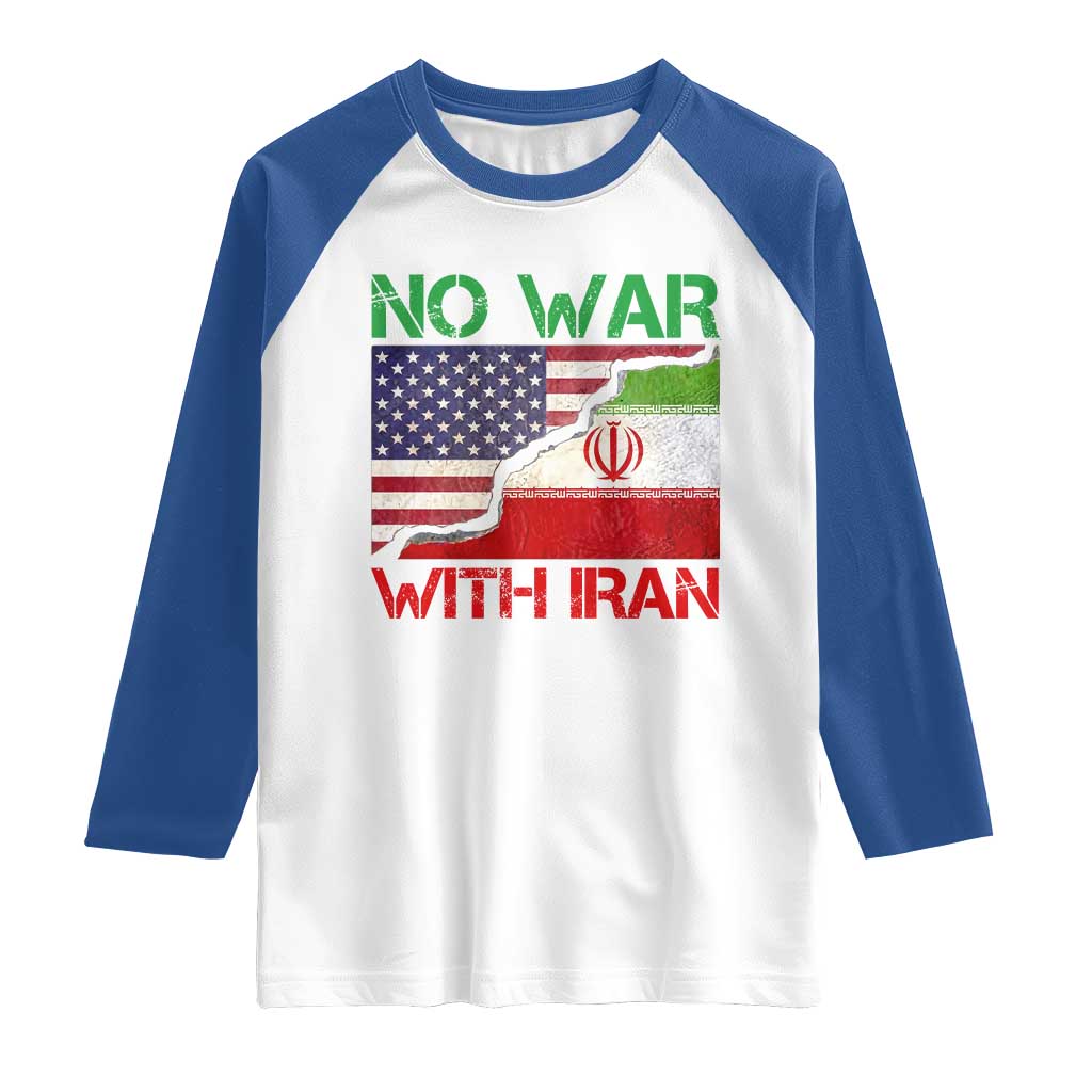 No War With Iran Raglan Shirt Middle East Freedom TS12 White Royal Print Your Wear