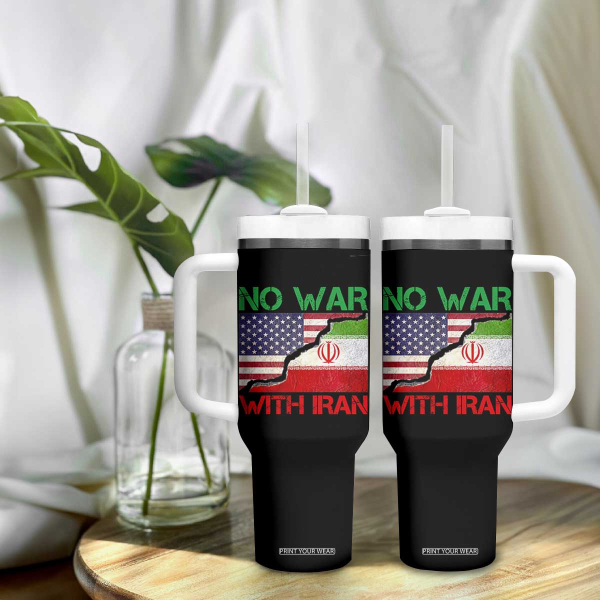 No War With Iran Tumbler With Handle Middle East Freedom TS12 Print Your Wear