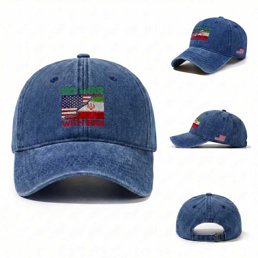 No War With Iran Washed Cotton Baseball Cap Middle East Freedom TS12 Washed Cap Universal Fit Royal Blue Print Your Wear