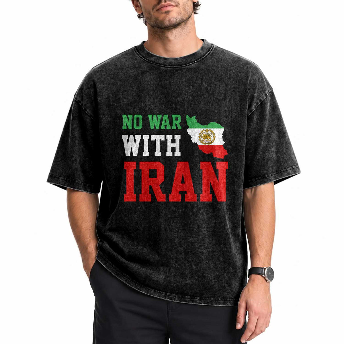 No War With Iran Washed Cotton T-Shirt Iran Freedom Protest