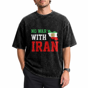 No War With Iran Washed Cotton T-Shirt Iran Freedom Protest