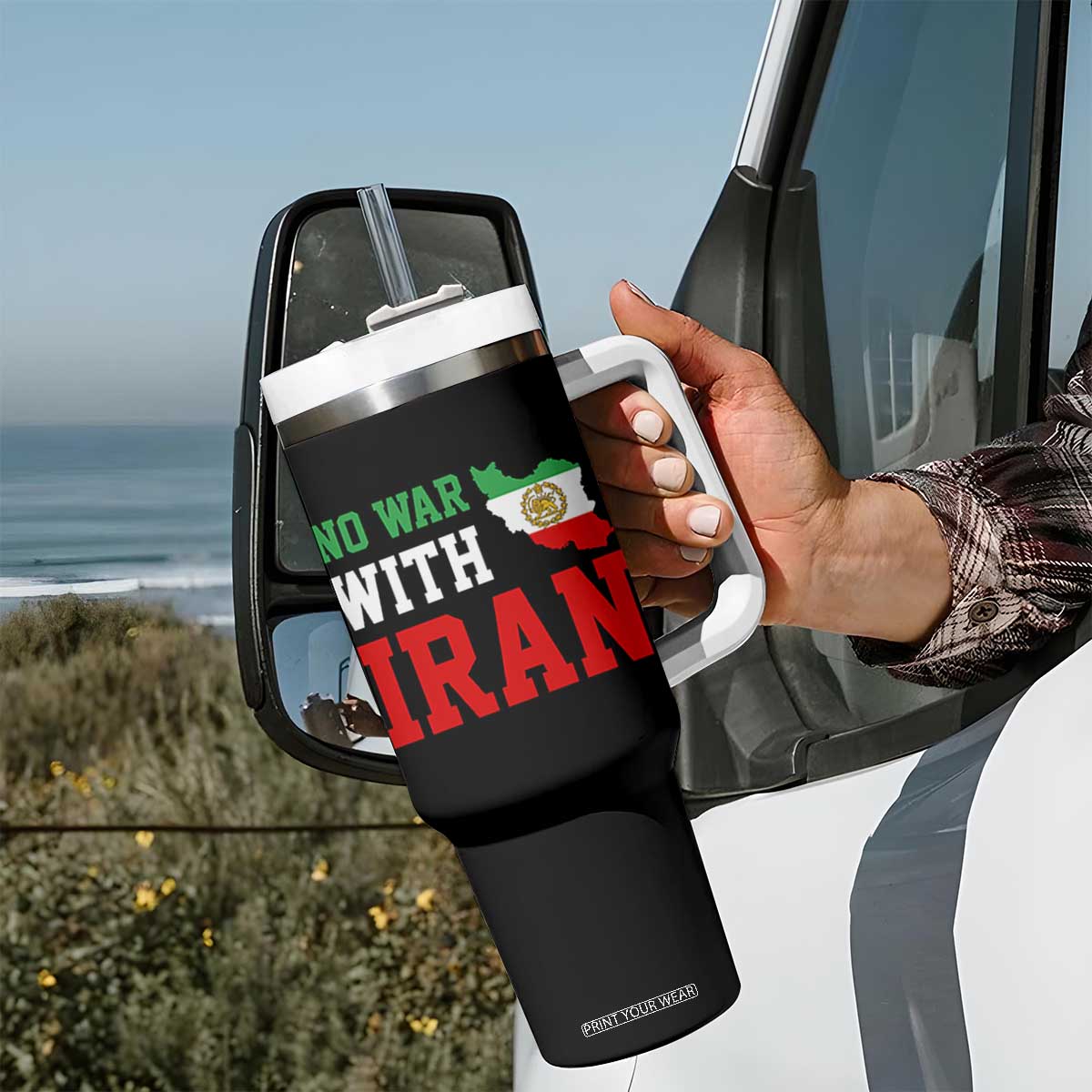No War With Iran Tumbler With Handle Iran Freedom Protest TS12 Print Your Wear
