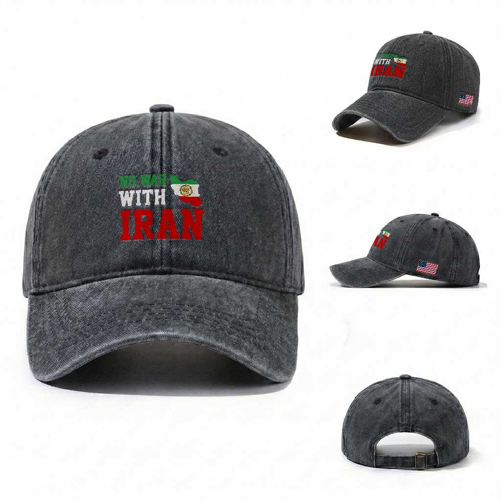 No War With Iran Washed Cotton Baseball Cap Iran Freedom Protest TS12 Washed Cap Universal Fit Dark Gray Print Your Wear