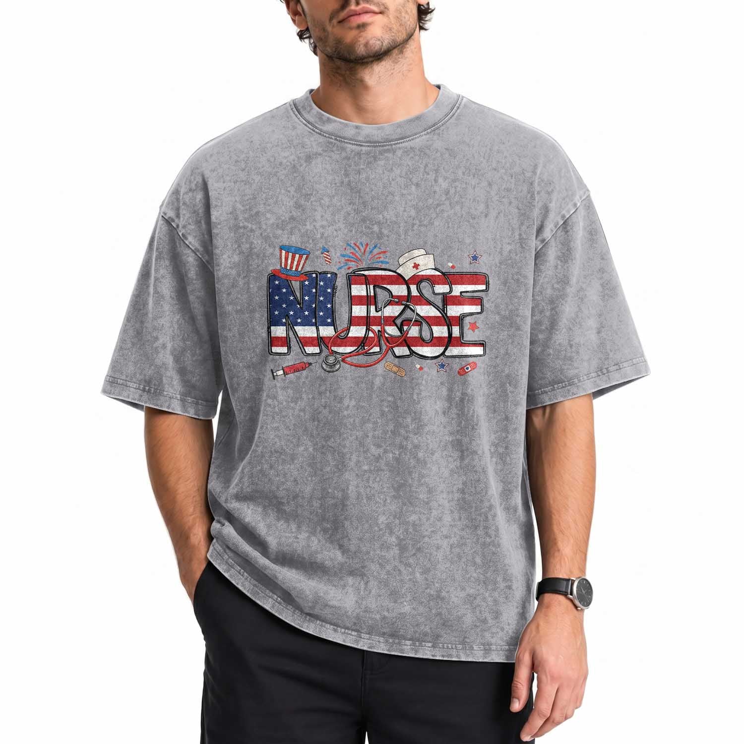 USA 250 Proud American Nurse Washed Cotton T-Shirt Patriotic Healthcare Hero