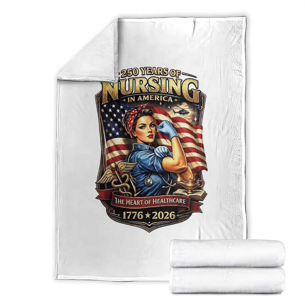 Patriotic Rosie Nurse Feminist Pride Throw Blanket 250 Years Of Nursing TS12 White Print Your Wear