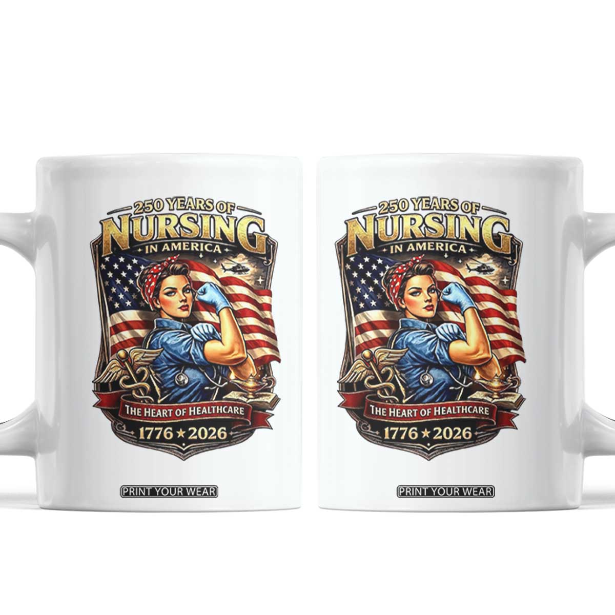 Patriotic Rosie Nurse Feminist Pride Coffee Mug 250 Years Of Nursing TS12 White Print Your Wear