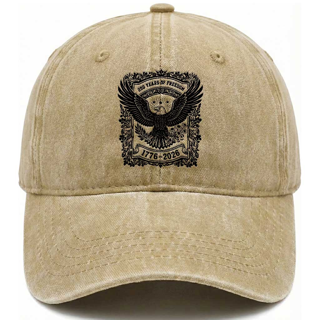Cottagecore Patriotic Eagle 250th Anniversary USA Gift Washed Cotton Baseball Cap TS12 Washed Cap Universal Fit Khaki Print Your Wear