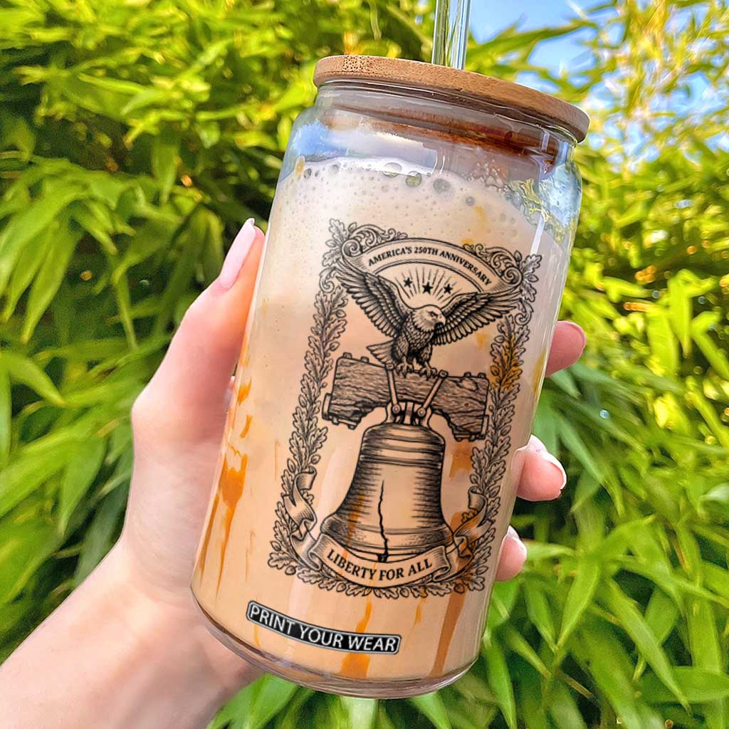 Cottagecore Patriotic Eagle Liberty Bell Glass Can 250th Anniversary Gift TS12 White Print Your Wear
