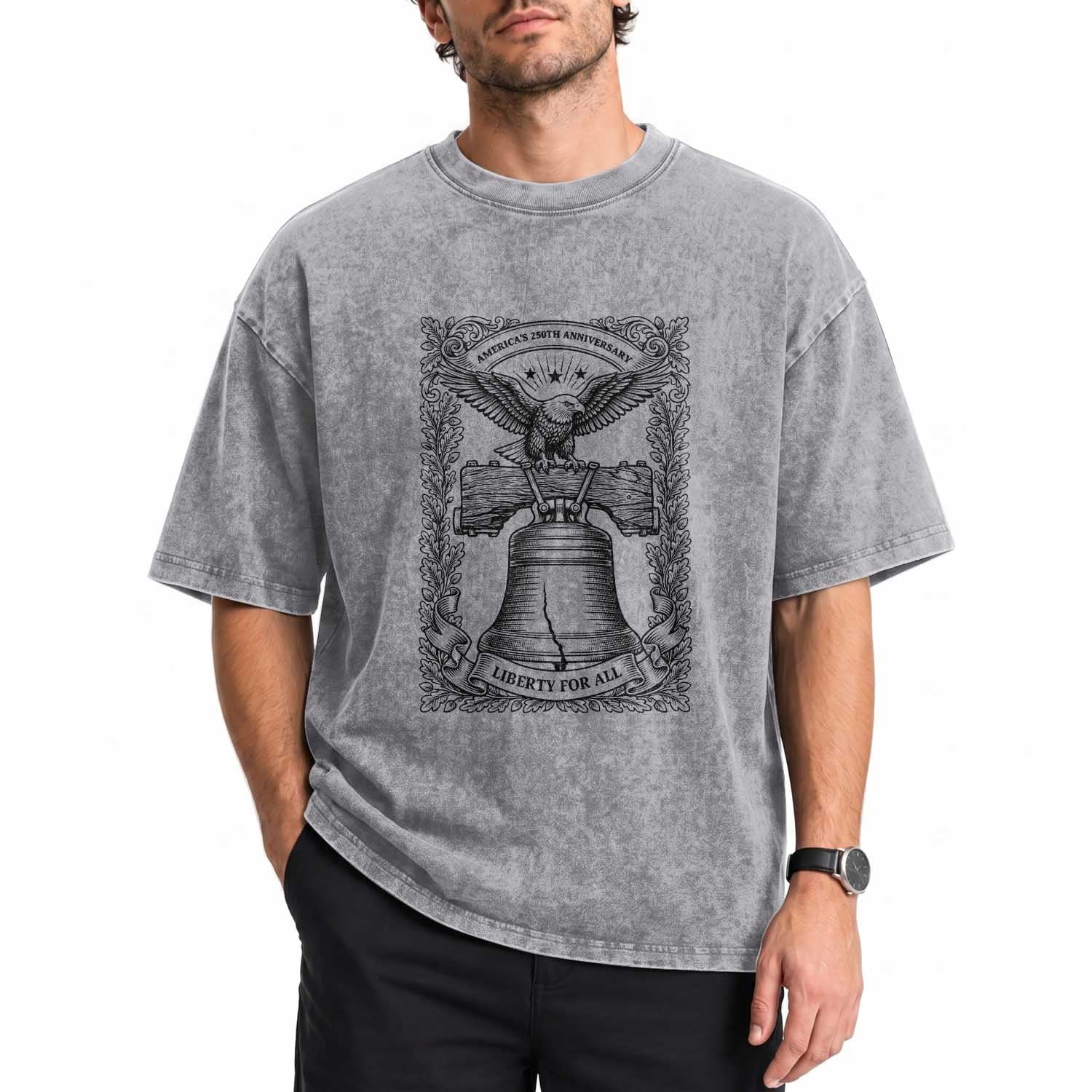 Cottagecore Patriotic Eagle Liberty Bell Washed Cotton T-Shirt 250th Anniversary Gift