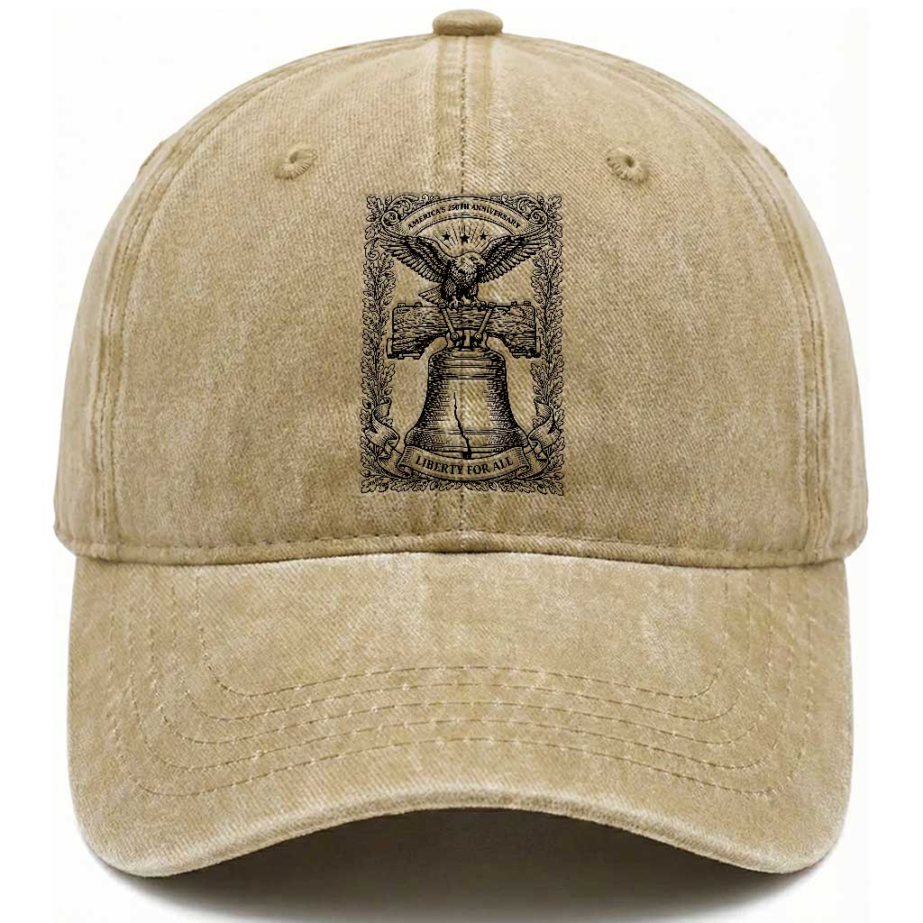 Cottagecore Patriotic Eagle Liberty Bell Washed Cotton Baseball Cap 250th Anniversary Gift TS12 Washed Cap Universal Fit Khaki Print Your Wear