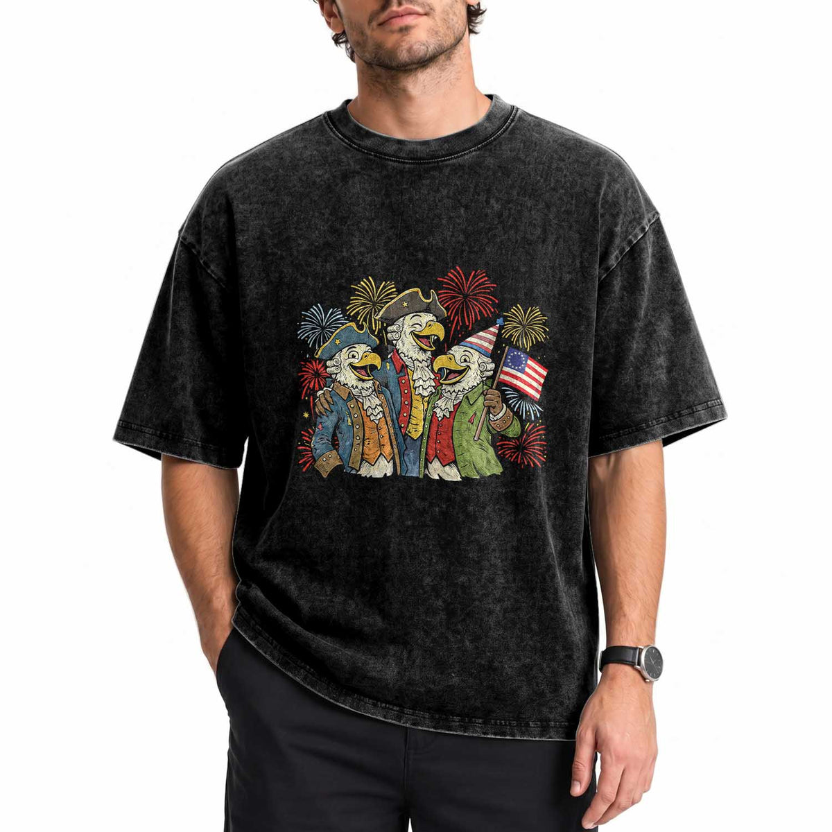 Funny Founding Fathers Eagle Washed Cotton T-Shirt 250th Anniversary America Patriotic Gift