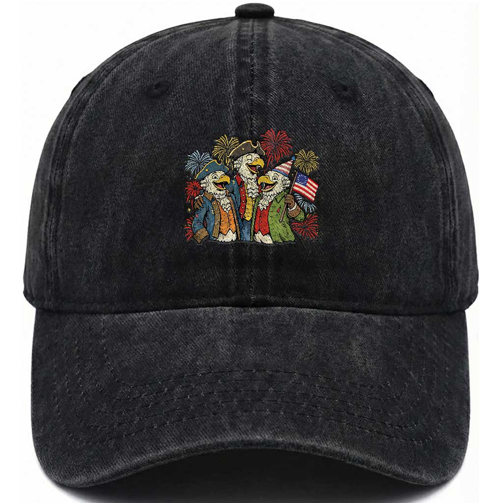 Funny Founding Fathers Eagle Washed Cotton Baseball Cap 250th Anniversary America Patriotic Gift TS12 Washed Cap Universal Fit Black Print Your Wear