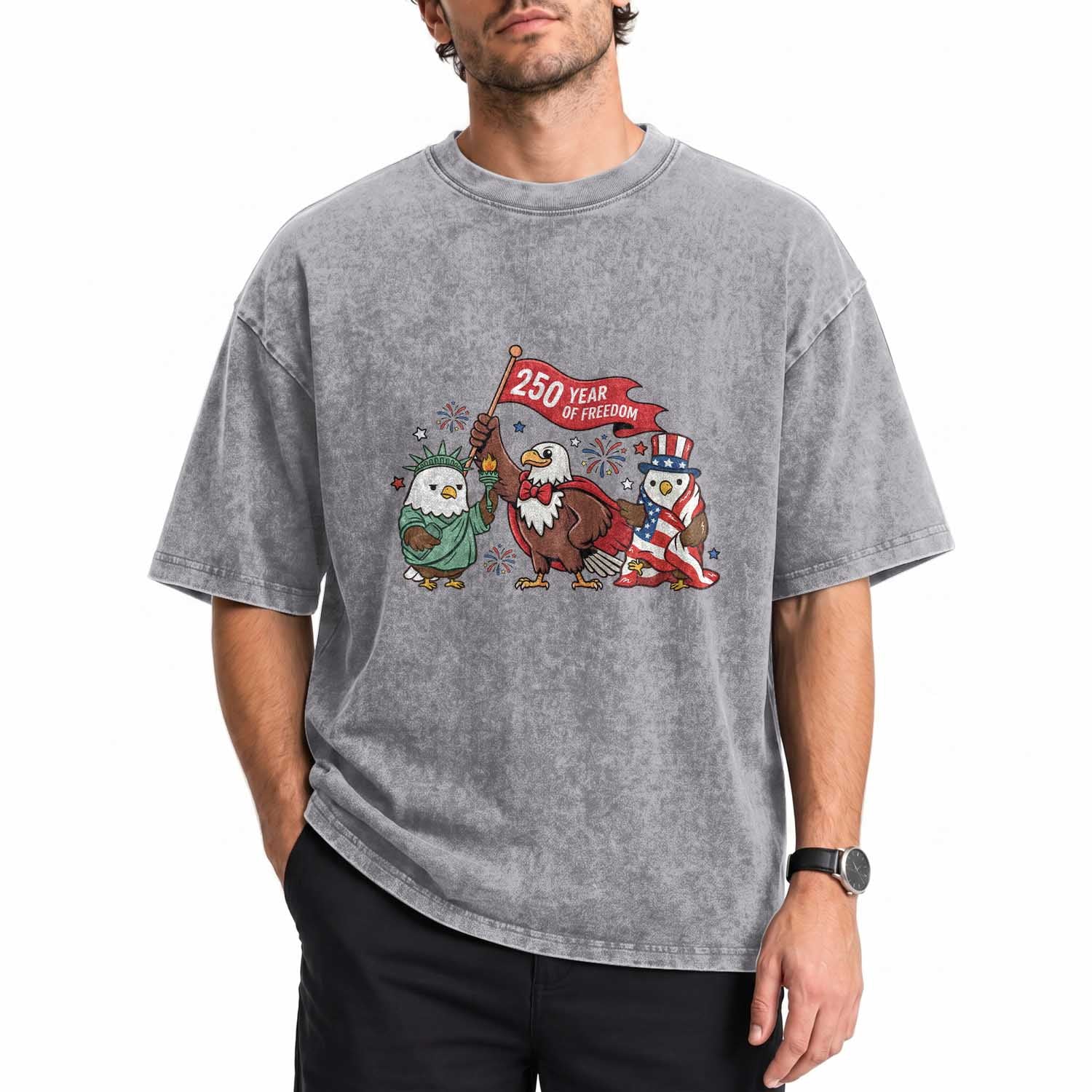 Cute Patriotic Eagle 250 Years Of Freedom Washed Cotton T-Shirt American Pride Gift