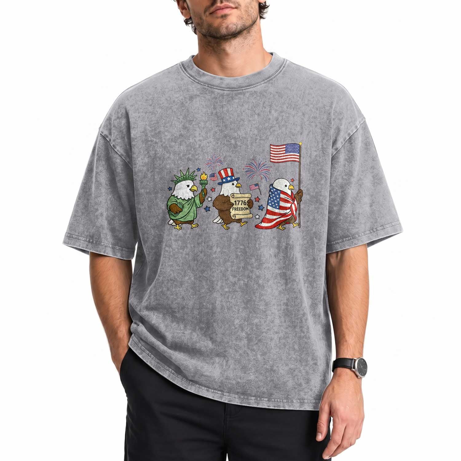Adorable Patriotic Eagle 250 Years Of Freedom Washed Cotton T-Shirt USA Anniversary Gift