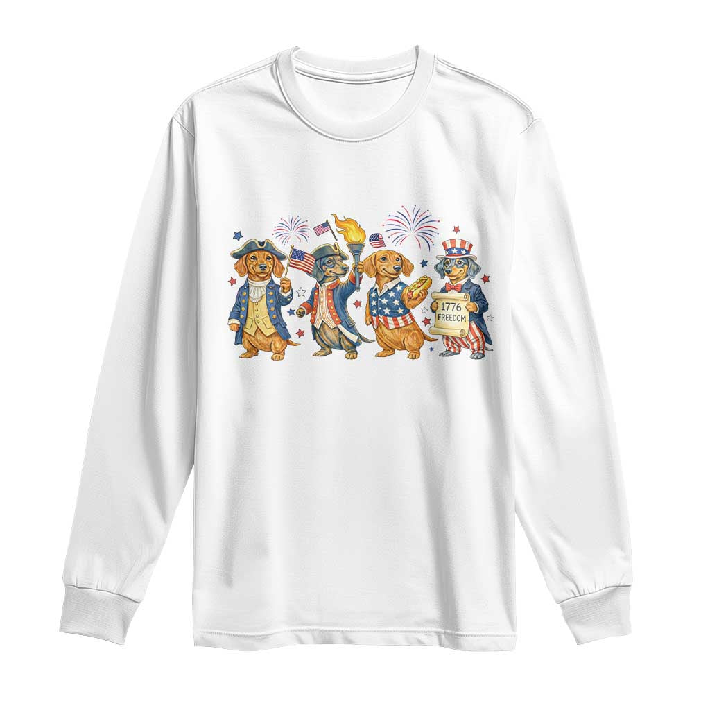 Patriotic Wiener Dog 250th Anniversary Long Sleeve Shirt Dachshund Lover Gift TS12 White Print Your Wear