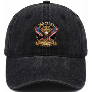 Faith And Freedom 250 Years Washed Cotton Baseball Cap Patriotic Eagle Cross Gift TS12 Washed Cap Universal Fit Black Print Your Wear