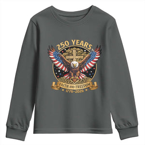 Faith And Freedom 250 Years Youth Sweatshirt Patriotic Eagle Cross Gift TS12 Dark Heather Print Your Wear