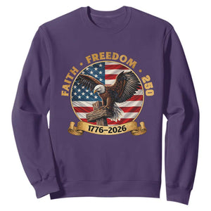 250 Years Faith And Freedom Sweatshirt Patriotic Eagle Cross American Pride Gift TS12 Purple Print Your Wear