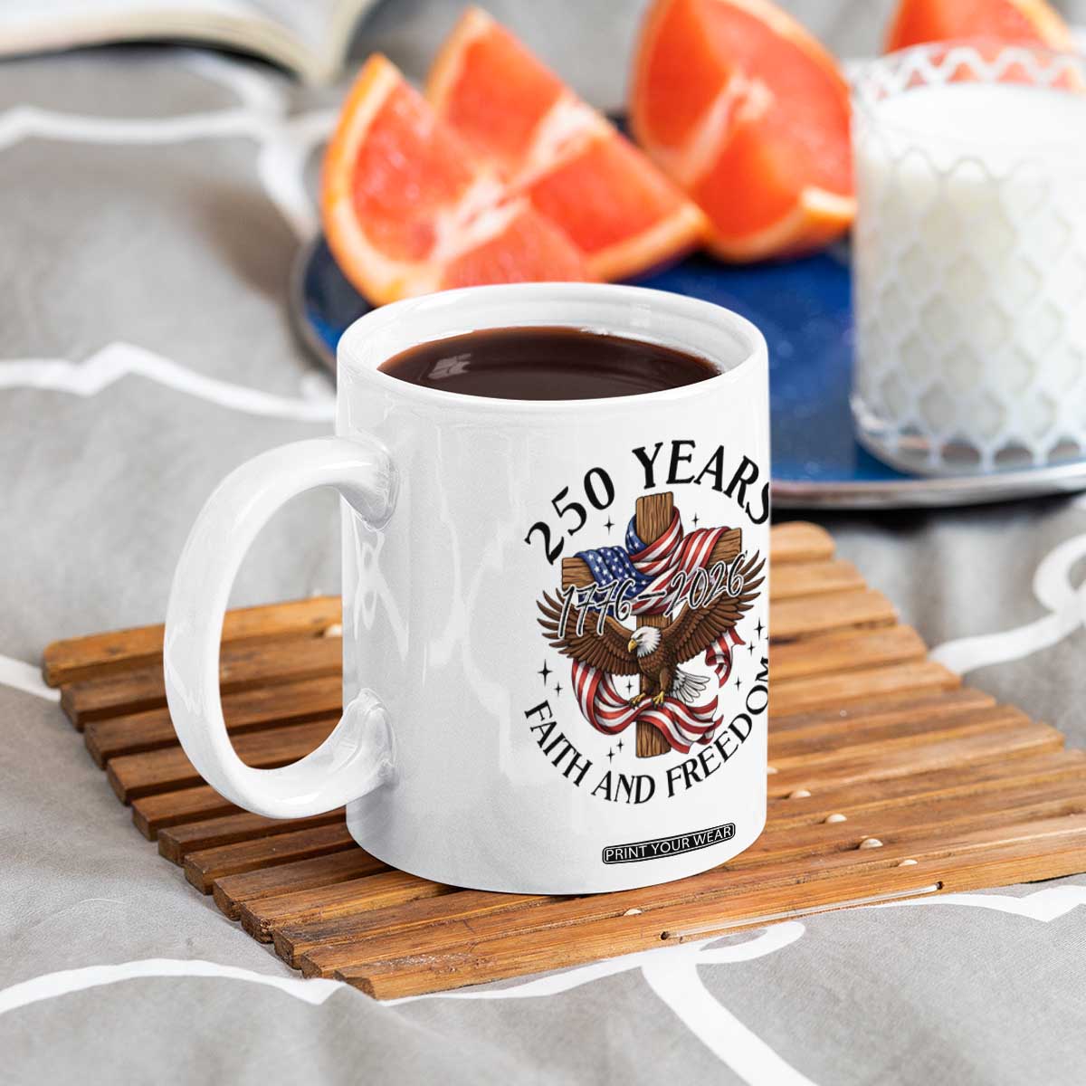 250 Years Faith And Freedom Coffee Mug Patriotic Christian Eagle TS12 Print Your Wear