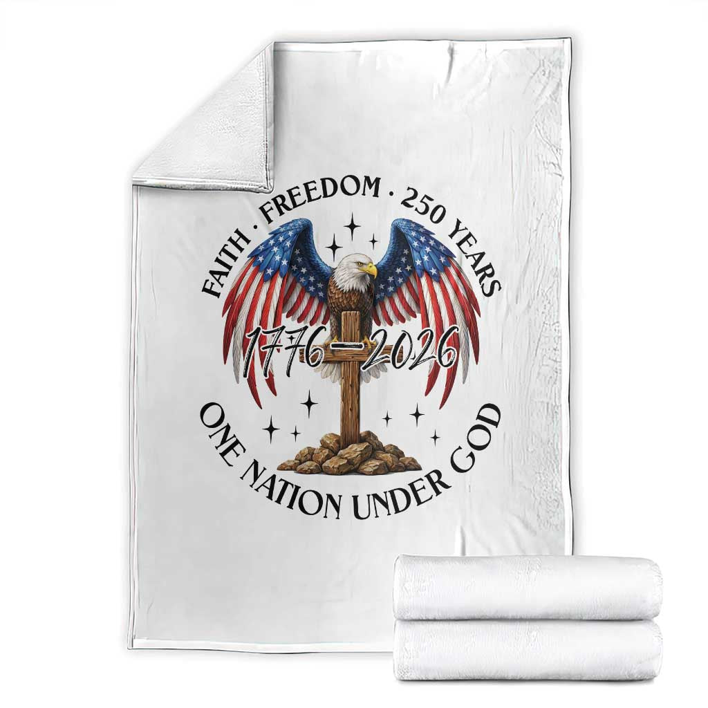 Patriotic Eagle Cross One Nation Under God Throw Blanket 250th Anniversary TS12 White Print Your Wear