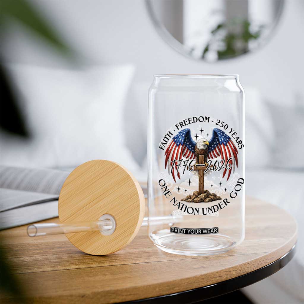 Patriotic Eagle Cross One Nation Under God Glass Can 250th Anniversary TS12 Print Your Wear