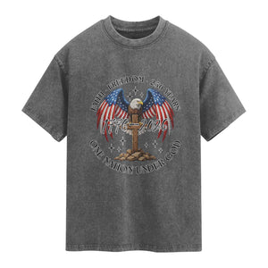 Patriotic Eagle Cross One Nation Under God Washed Cotton T-Shirt 250th Anniversary