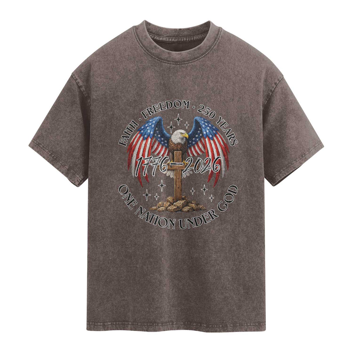 Patriotic Eagle Cross One Nation Under God Washed Cotton T-Shirt 250th Anniversary