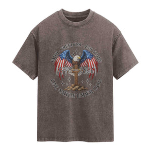 Patriotic Eagle Cross One Nation Under God Washed Cotton T-Shirt 250th Anniversary