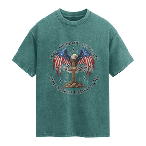 Patriotic Eagle Cross One Nation Under God Washed Cotton T-Shirt 250th Anniversary