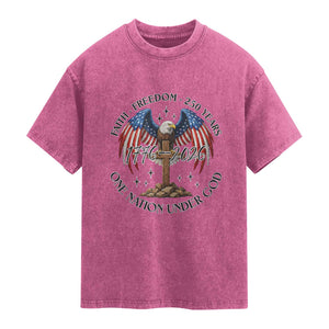 Patriotic Eagle Cross One Nation Under God Washed Cotton T-Shirt 250th Anniversary