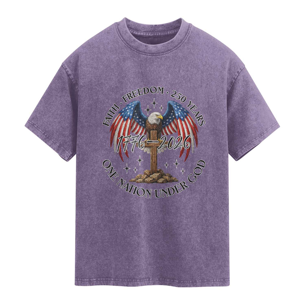 Patriotic Eagle Cross One Nation Under God Washed Cotton T-Shirt 250th Anniversary