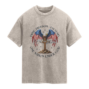 Patriotic Eagle Cross One Nation Under God Washed Cotton T-Shirt 250th Anniversary
