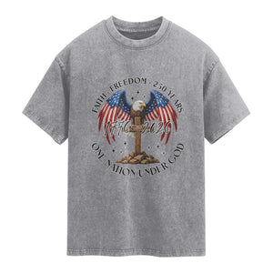 Patriotic Eagle Cross One Nation Under God Washed Cotton T-Shirt 250th Anniversary