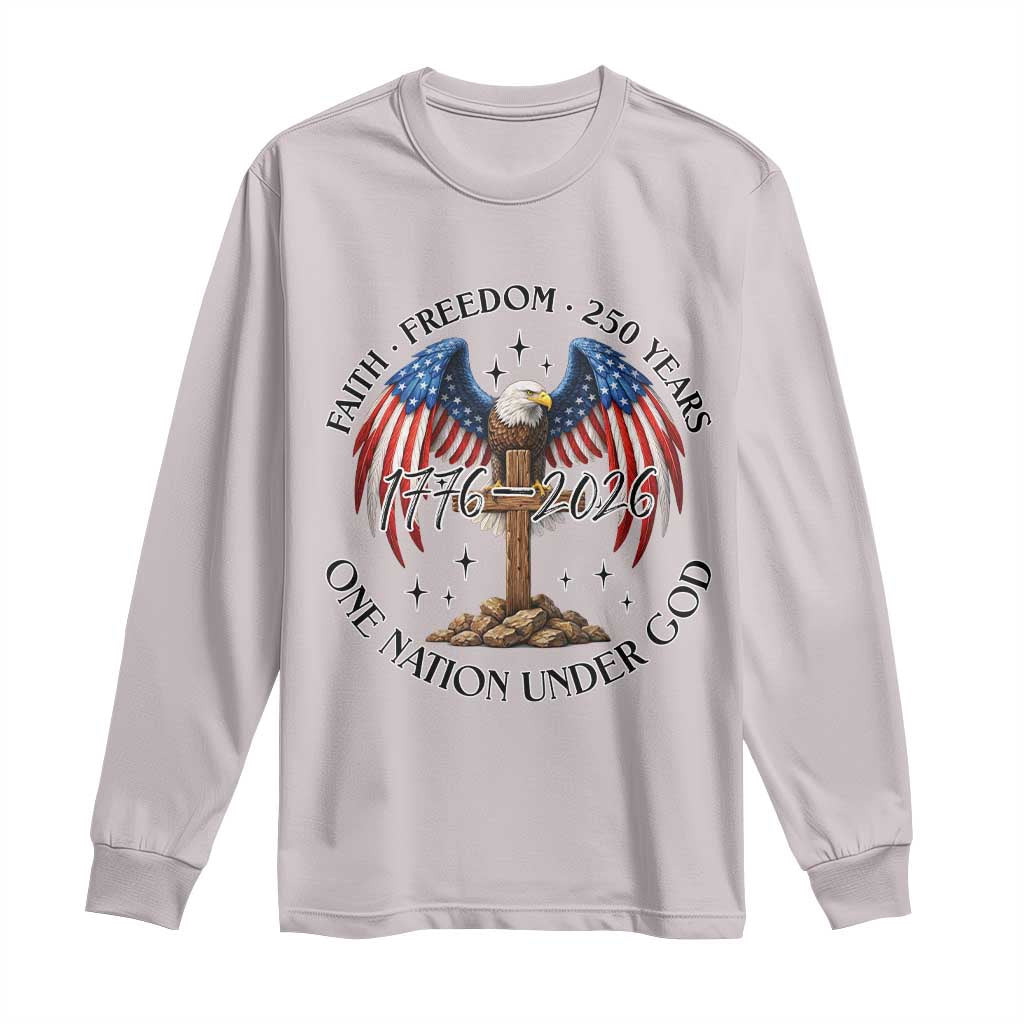 Patriotic Eagle Cross One Nation Under God Long Sleeve Shirt 250th Anniversary TS12 Ice Gray Print Your Wear