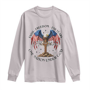Patriotic Eagle Cross One Nation Under God Long Sleeve Shirt 250th Anniversary TS12 Ice Gray Print Your Wear