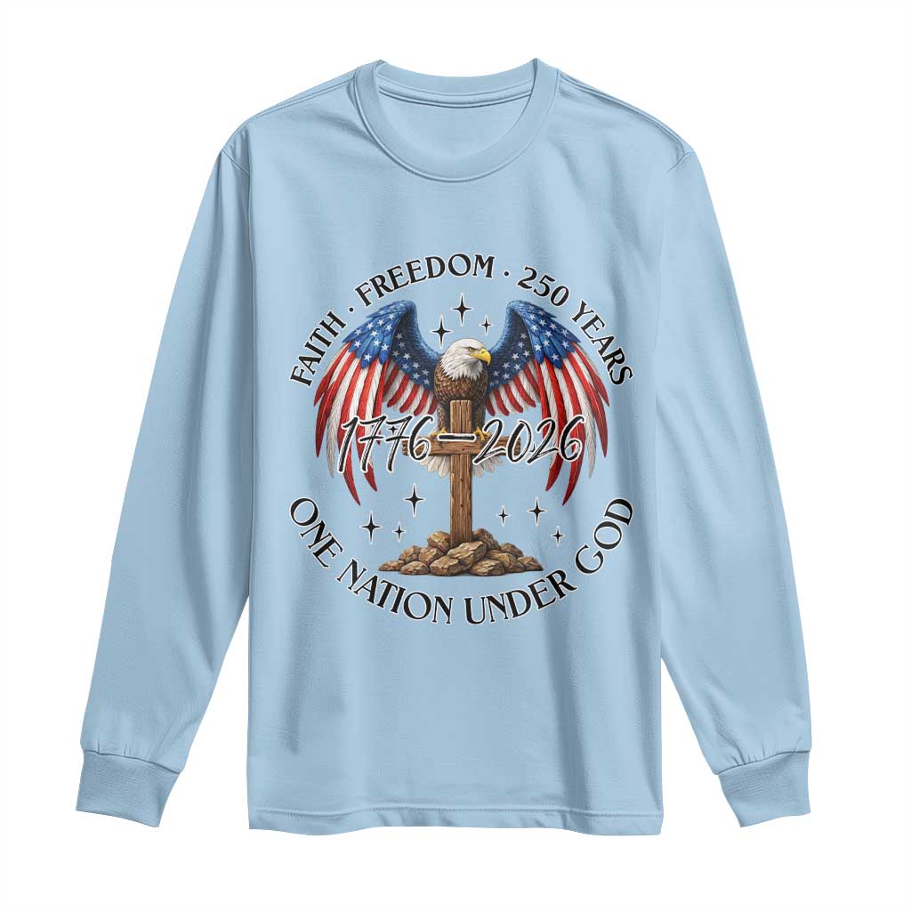 Patriotic Eagle Cross One Nation Under God Long Sleeve Shirt 250th Anniversary TS12 Light Blue Print Your Wear