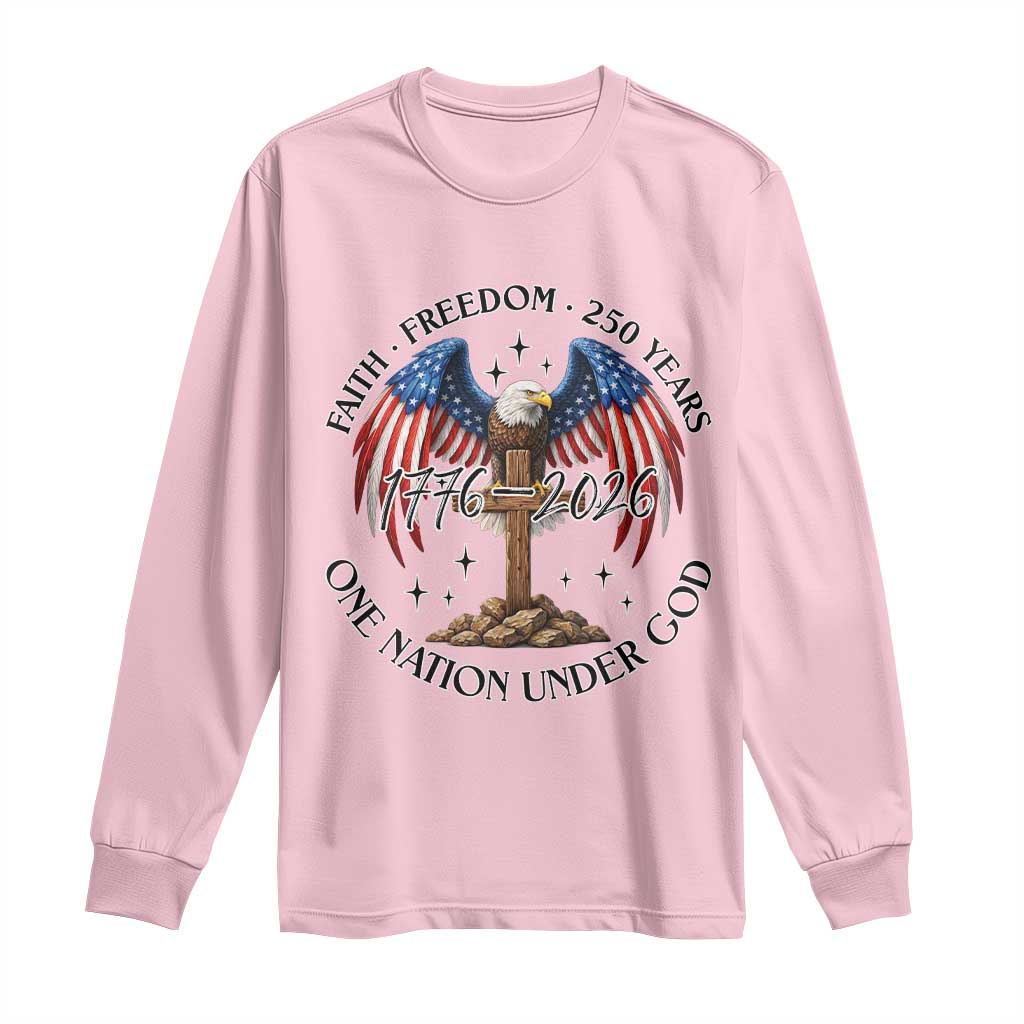 Patriotic Eagle Cross One Nation Under God Long Sleeve Shirt 250th Anniversary TS12 Light Pink Print Your Wear