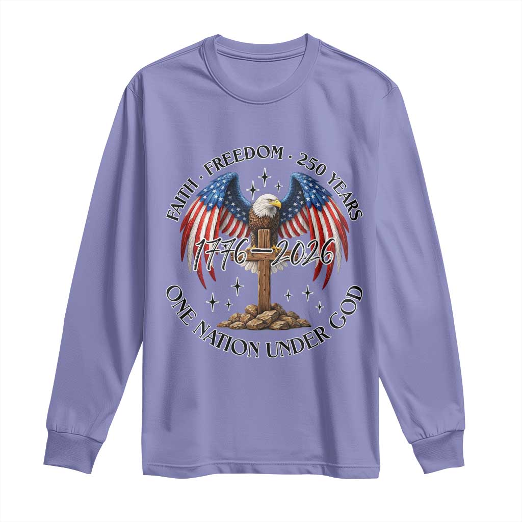 Patriotic Eagle Cross One Nation Under God Long Sleeve Shirt 250th Anniversary TS12 Violet Print Your Wear