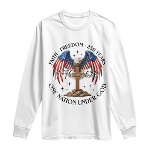 Patriotic Eagle Cross One Nation Under God Long Sleeve Shirt 250th Anniversary TS12 White Print Your Wear