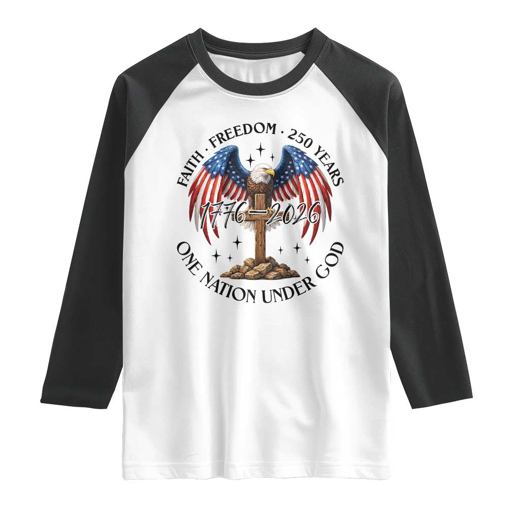 Patriotic Eagle Cross One Nation Under God Raglan Shirt 250th Anniversary TS12 White Black Print Your Wear