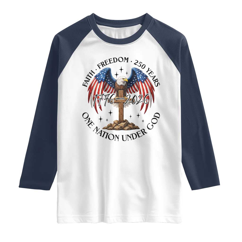 Patriotic Eagle Cross One Nation Under God Raglan Shirt 250th Anniversary TS12 White Navy Print Your Wear