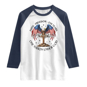 Patriotic Eagle Cross One Nation Under God Raglan Shirt 250th Anniversary TS12 White Navy Print Your Wear