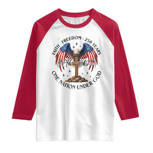 Patriotic Eagle Cross One Nation Under God Raglan Shirt 250th Anniversary TS12 White Red Print Your Wear