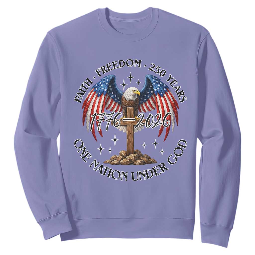 Patriotic Eagle Cross One Nation Under God Sweatshirt 250th Anniversary TS12 Violet Print Your Wear