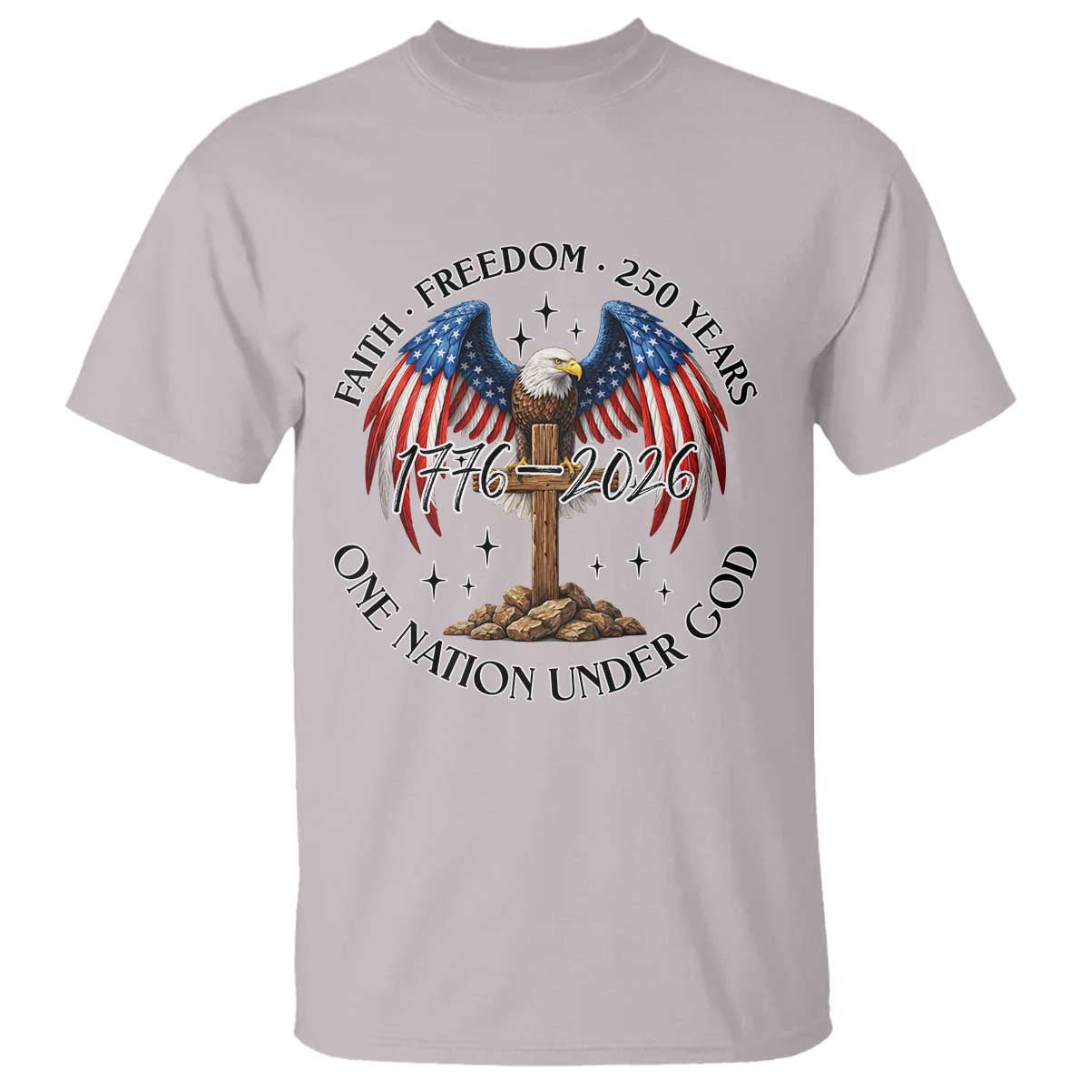 Patriotic Eagle Cross One Nation Under God T Shirt 250th Anniversary TS12 Ice Gray Print Your Wear