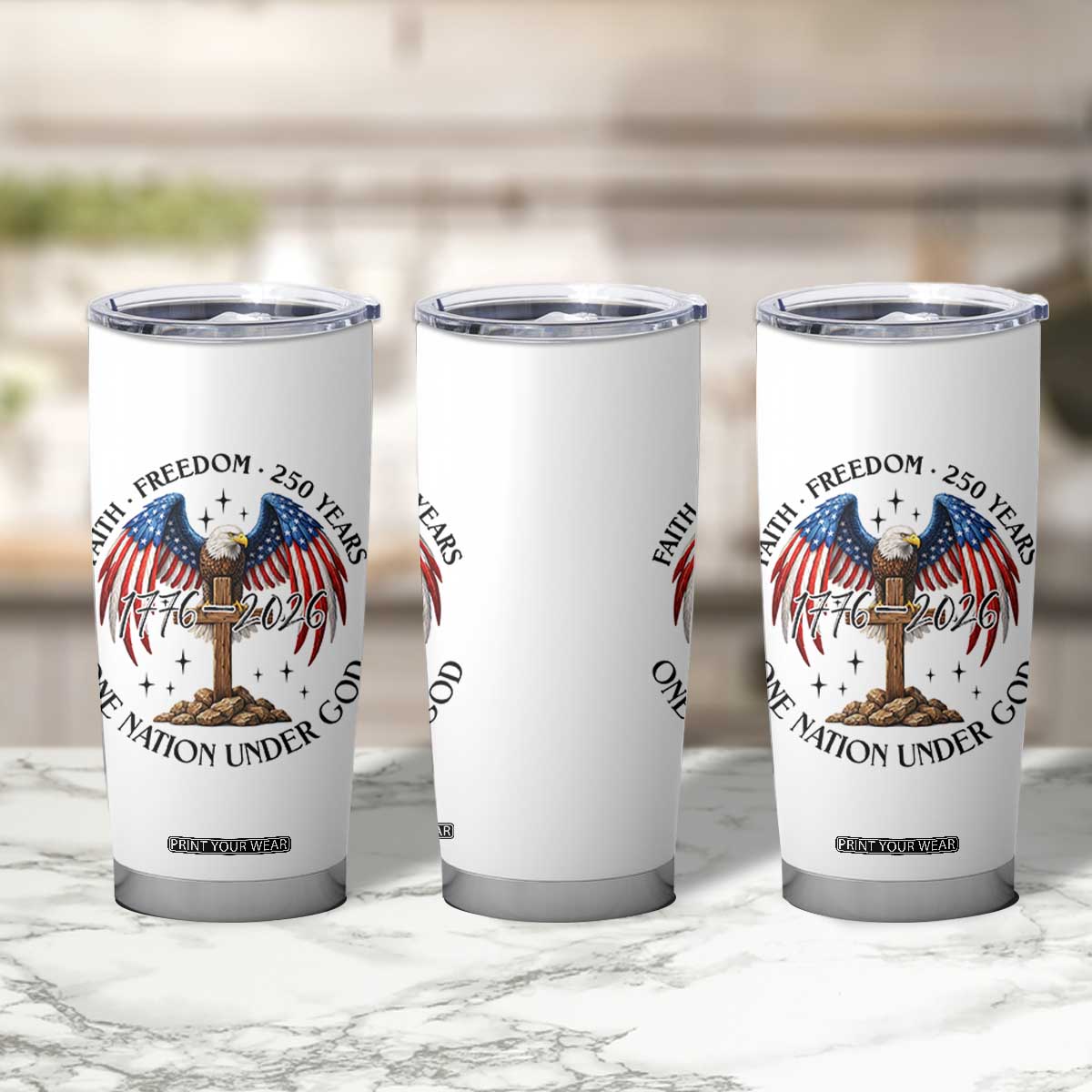 Patriotic Eagle Cross One Nation Under God Tumbler Cup 250th Anniversary TS12 Print Your Wear