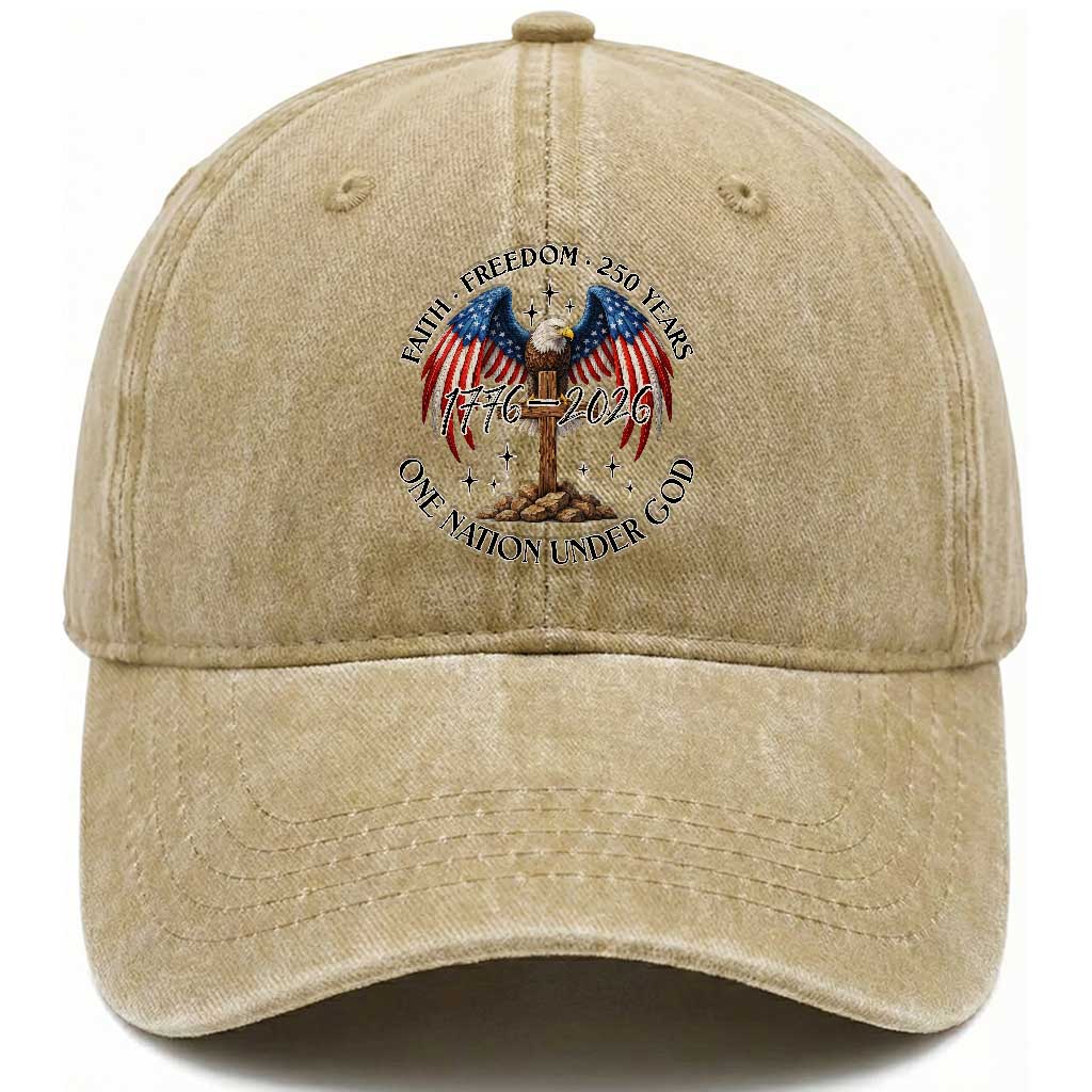 Patriotic Eagle Cross One Nation Under God Washed Cotton Baseball Cap 250th Anniversary TS12 Washed Cap Universal Fit Khaki Print Your Wear