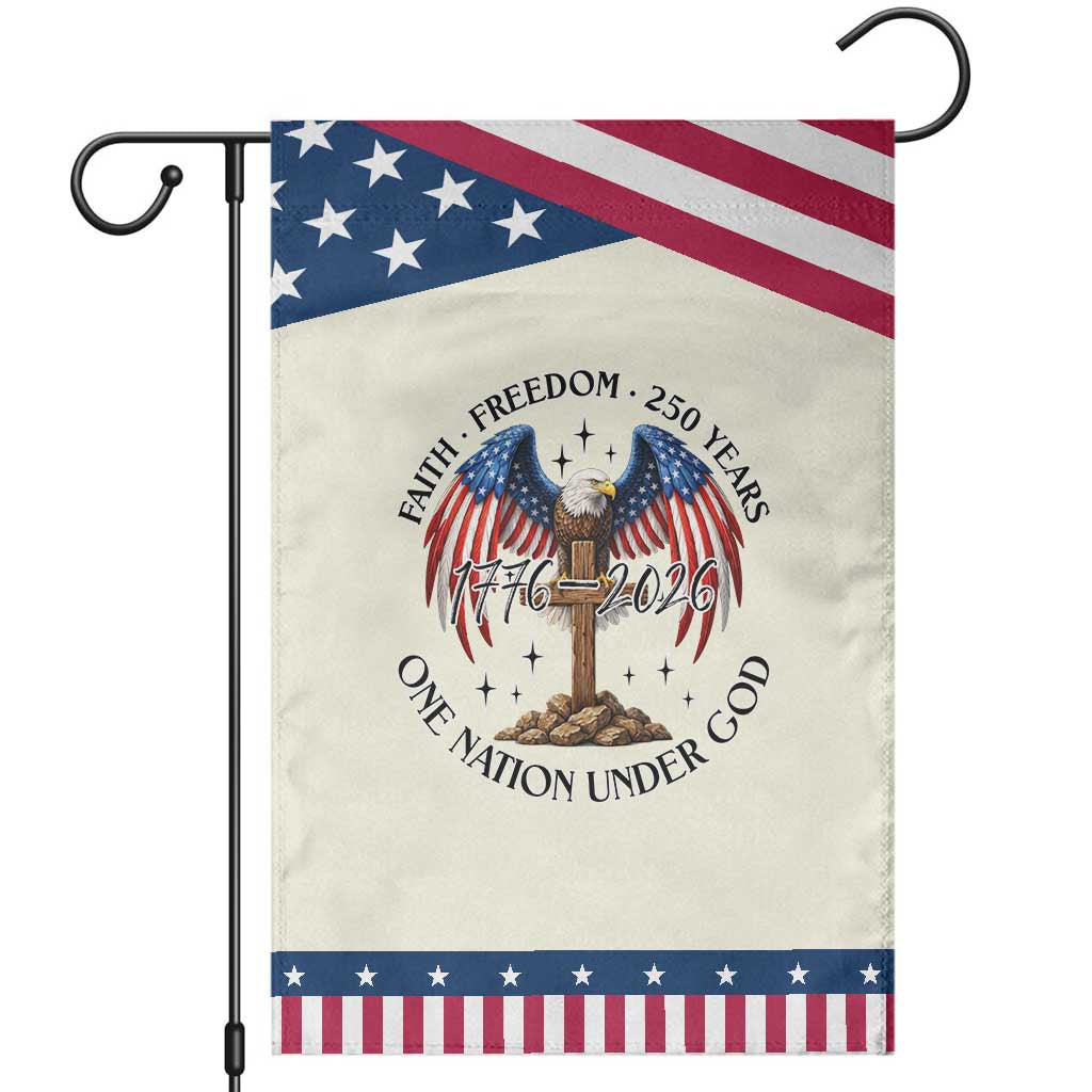 Patriotic Eagle Cross One Nation Under God Garden Flag 250th Anniversary TS12 Distressed Beige Blue Print Your Wear