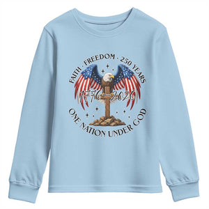 Patriotic Eagle Cross One Nation Under God Youth Sweatshirt 250th Anniversary TS12 Light Blue Print Your Wear