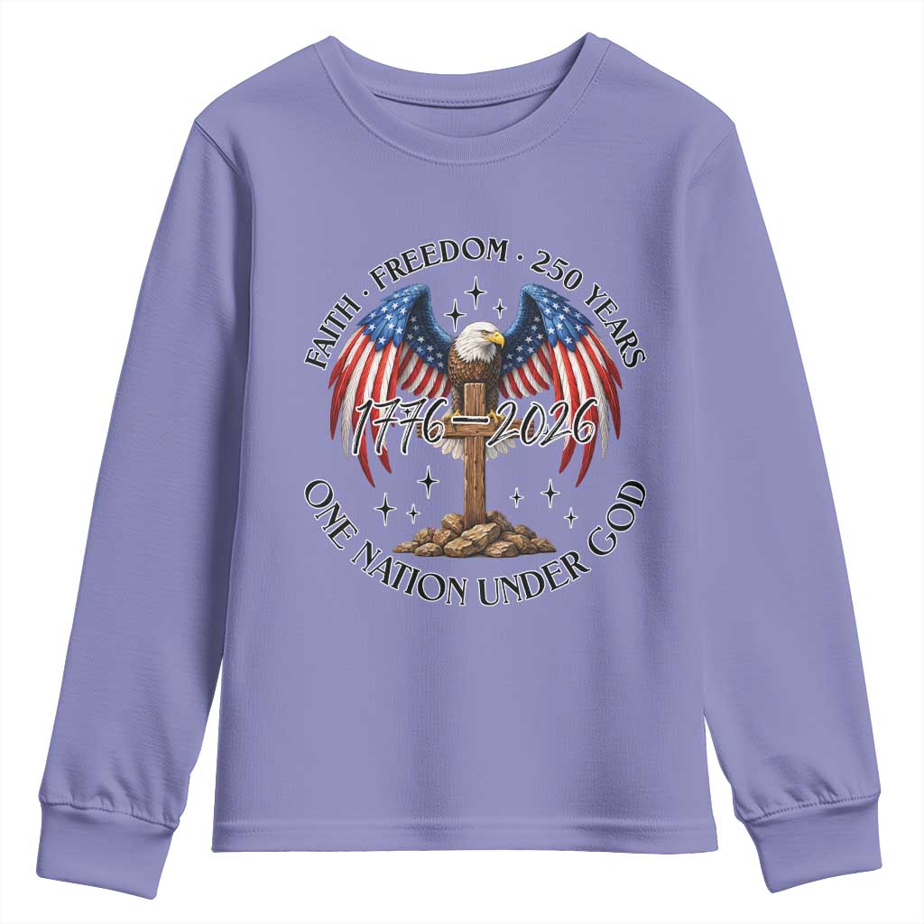 Patriotic Eagle Cross One Nation Under God Youth Sweatshirt 250th Anniversary TS12 Violet Print Your Wear